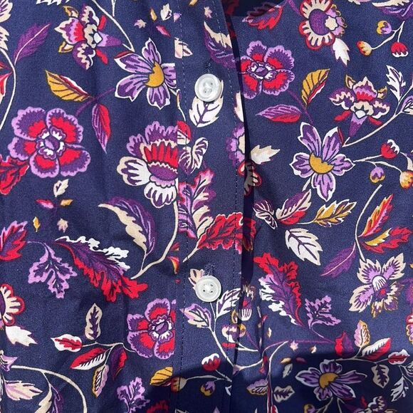 LANDS' End Navy Blue & Floral Casual Long Sleeve Button Down Top Size 18 T300 - Picture 6 of 6